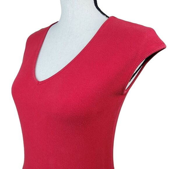 VTG 90s Express Red Knit Dress‎ Womens Sz 4 Cap Sleeve V Neck Minimalist Office - Picture 3 of 6
